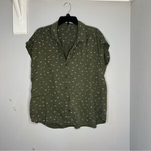 Eddie Bauer tranquil top sleeveless blouse button down sun print size xl tencel